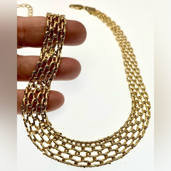 Vintage Signed 14KGP Linked Necklace Choker - Picture 2 of 8